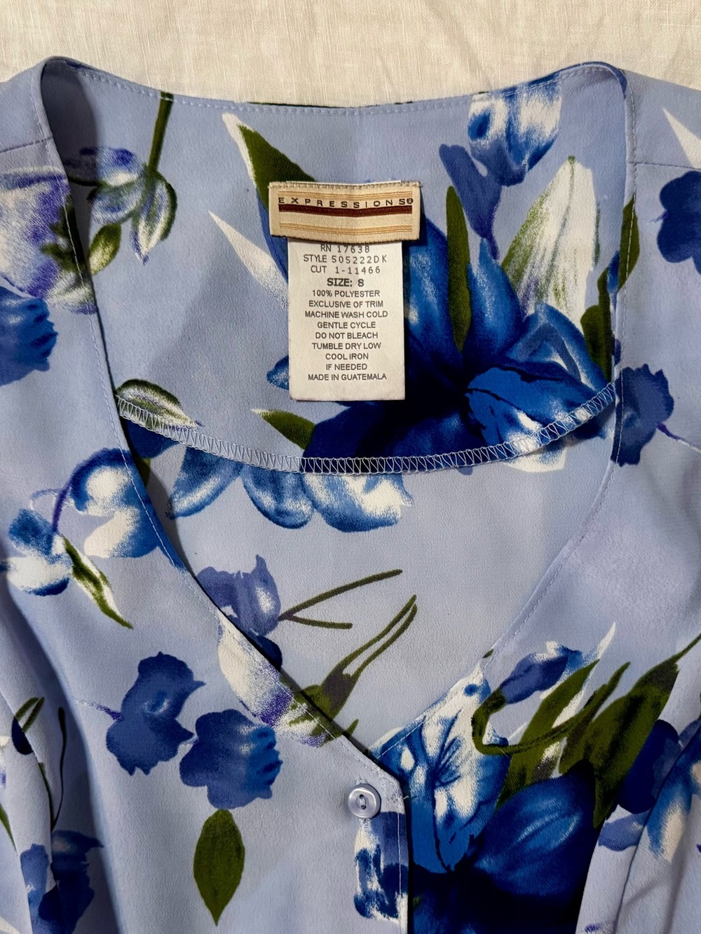 VTG 90s Expressions Periwinkle Blue Floral Button Down Maxi Dress Slit Size 8 - Picture 6 of 9